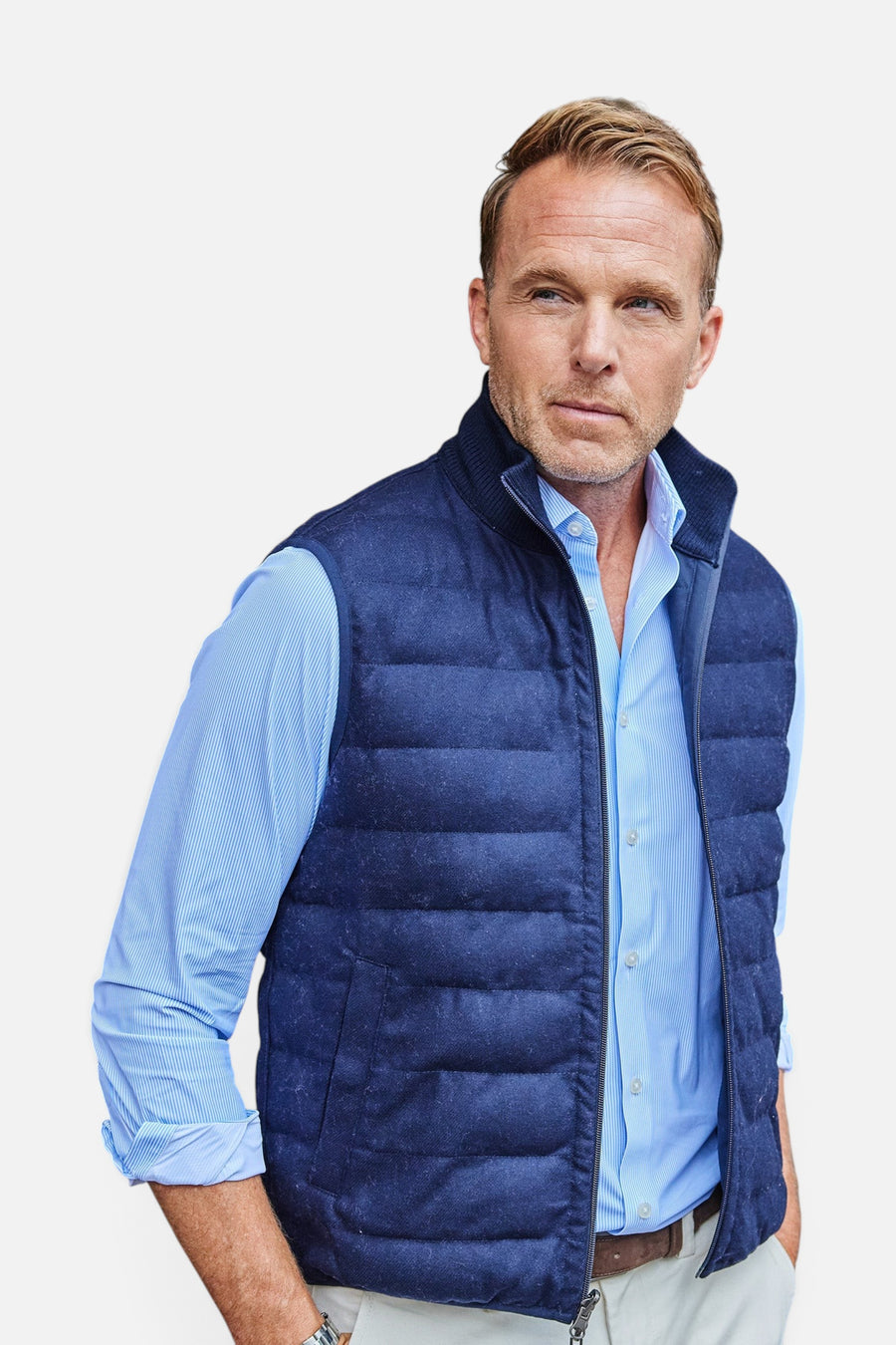 Collars & Co Regent Reversible Quilted Wool Vest in Navy – front view