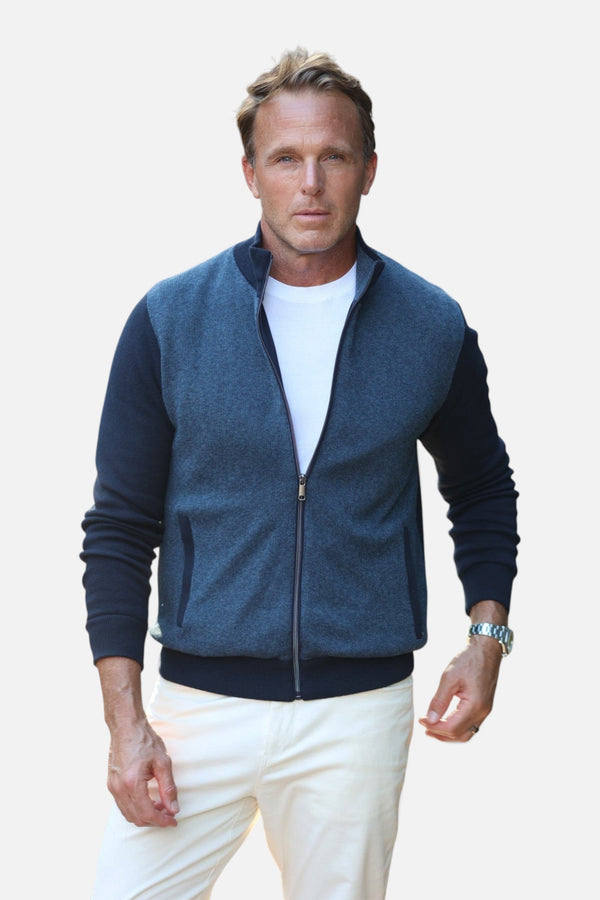 Collars & Co Santa Barbara Cotton Cashmere Knit Jacket in Navy