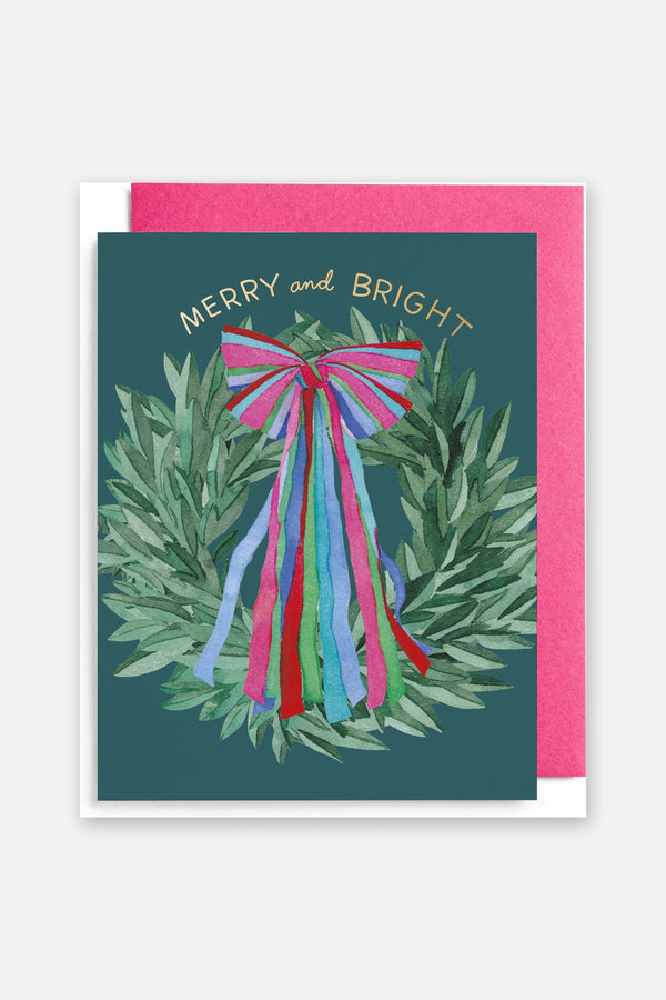 Colorful Bow Wreath Greeting Card