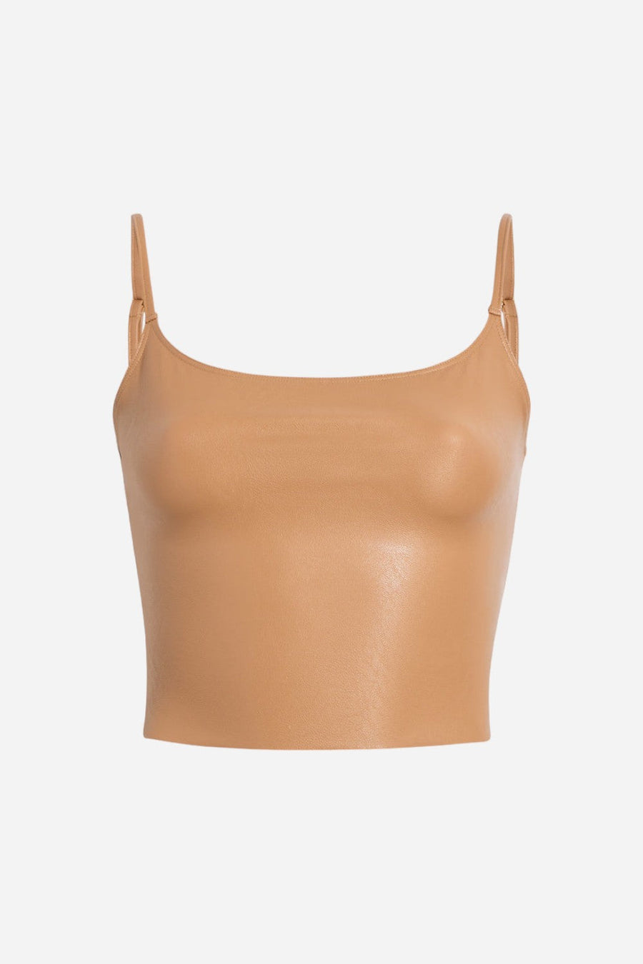 Commando Faux Leather Cami Crop Top in Camel – front view