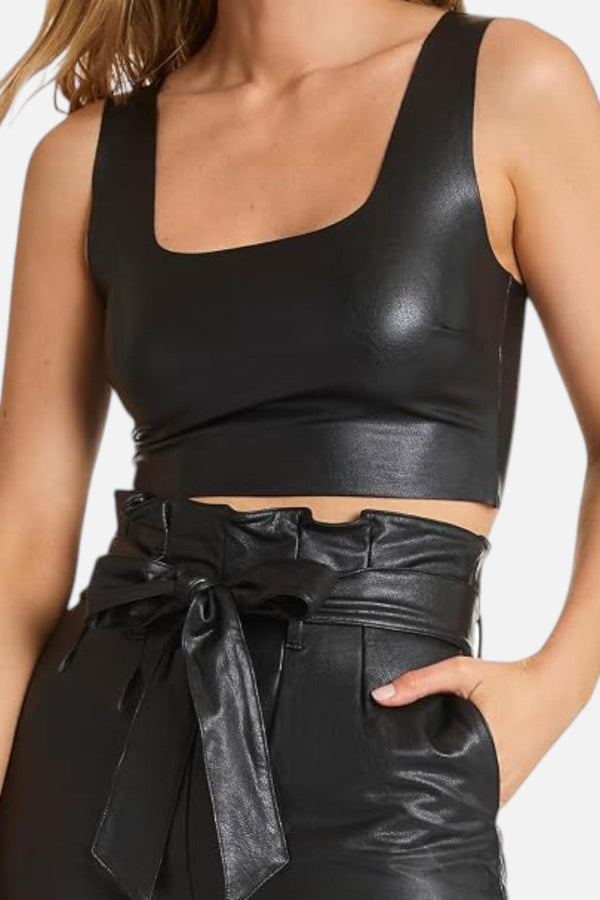 Commando Faux Leather Square Neck Crop Top in Black