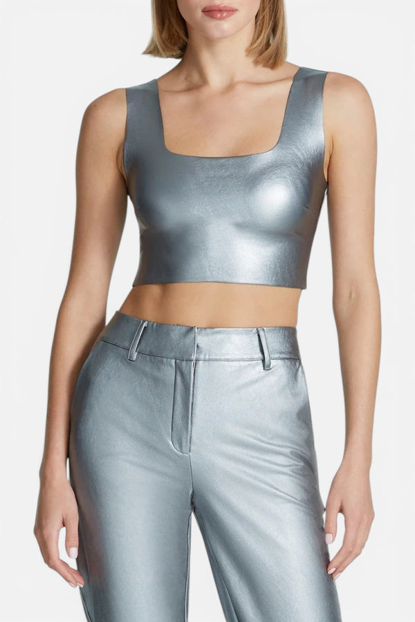 Commando Faux Leather Squareneck Crop Top in Platinum