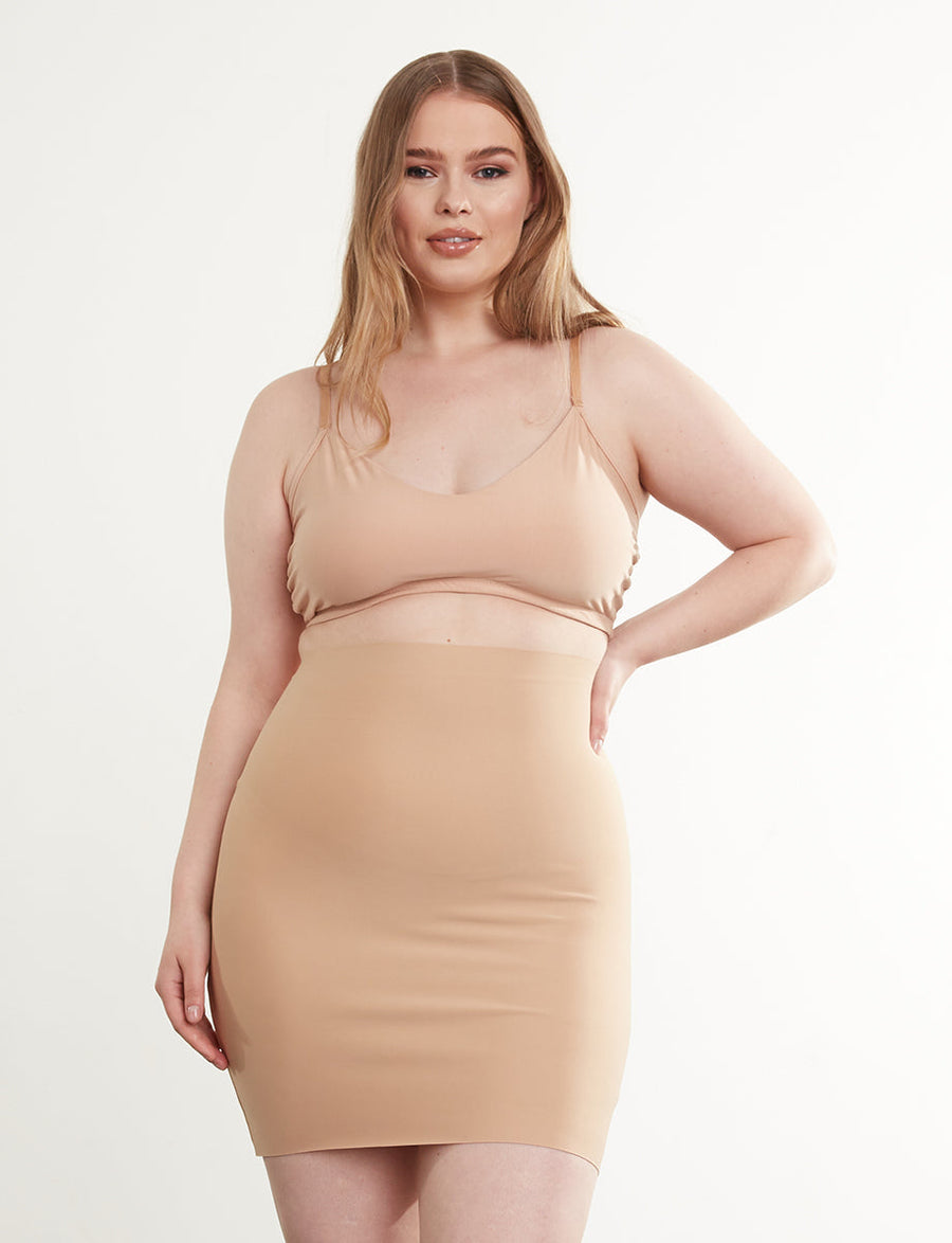 Commando Half Slip With Control Shorts in Beige – back view