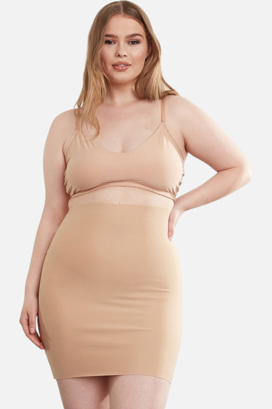 Commando Half Slip With Control Shorts in Beige – side view