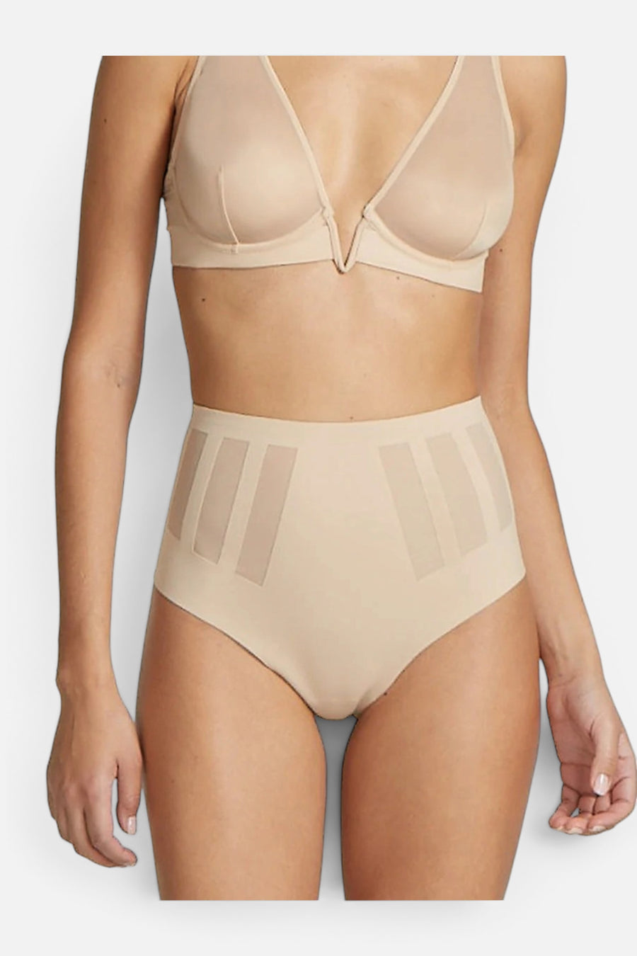Commando Luxe Control Thong in Beige – front view
