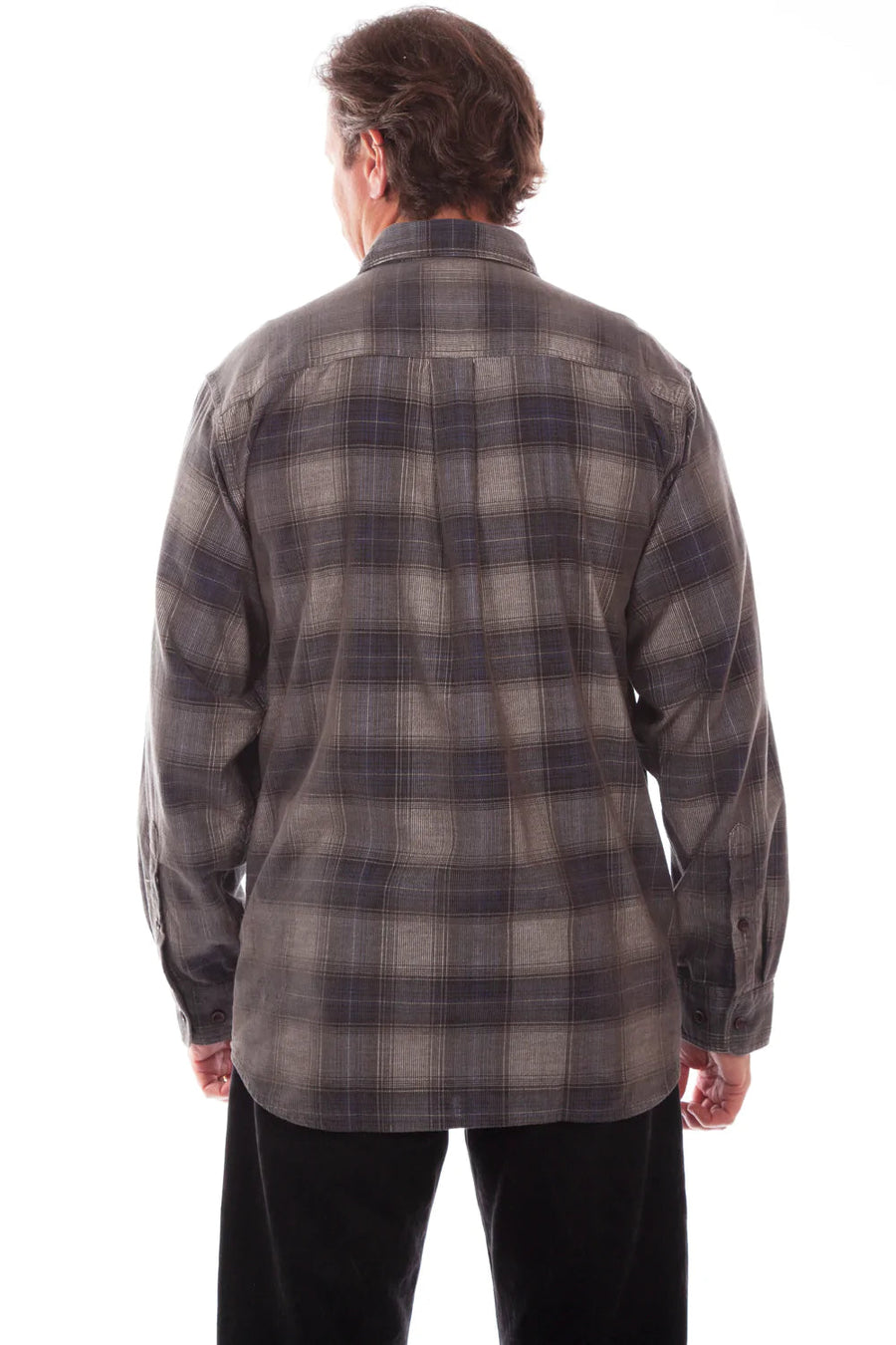 Corduroy Plaid Long-Sleeve Shirt, Charcoal/Navy – back view