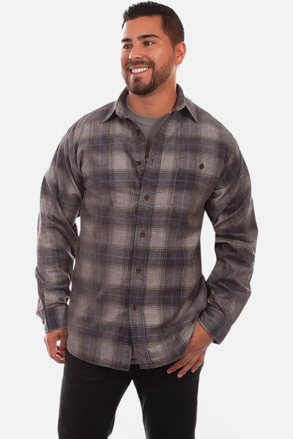 Corduroy Plaid Long-Sleeve Shirt, Charcoal/Navy
