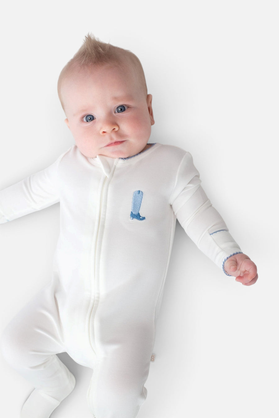 Cowboy Boot Embroidered Pip Zip Romper – back view