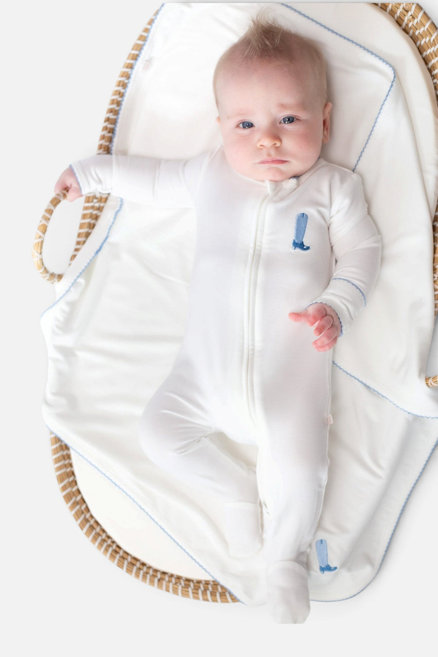 Cowboy Boot Embroidered Pip Zip Romper – detail