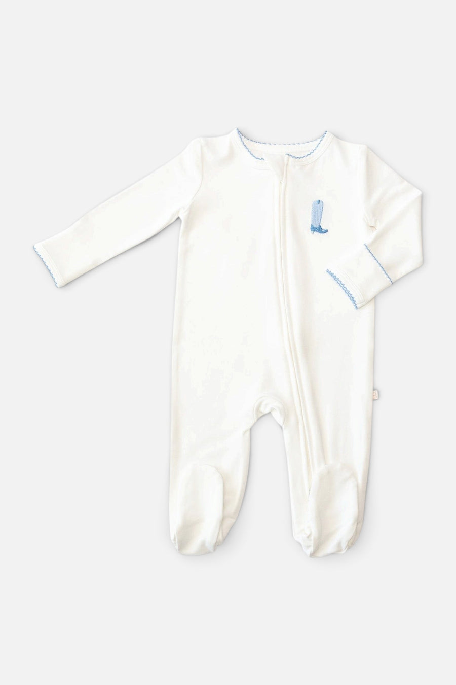 Cowboy Boot Embroidered Pip Zip Romper – front view