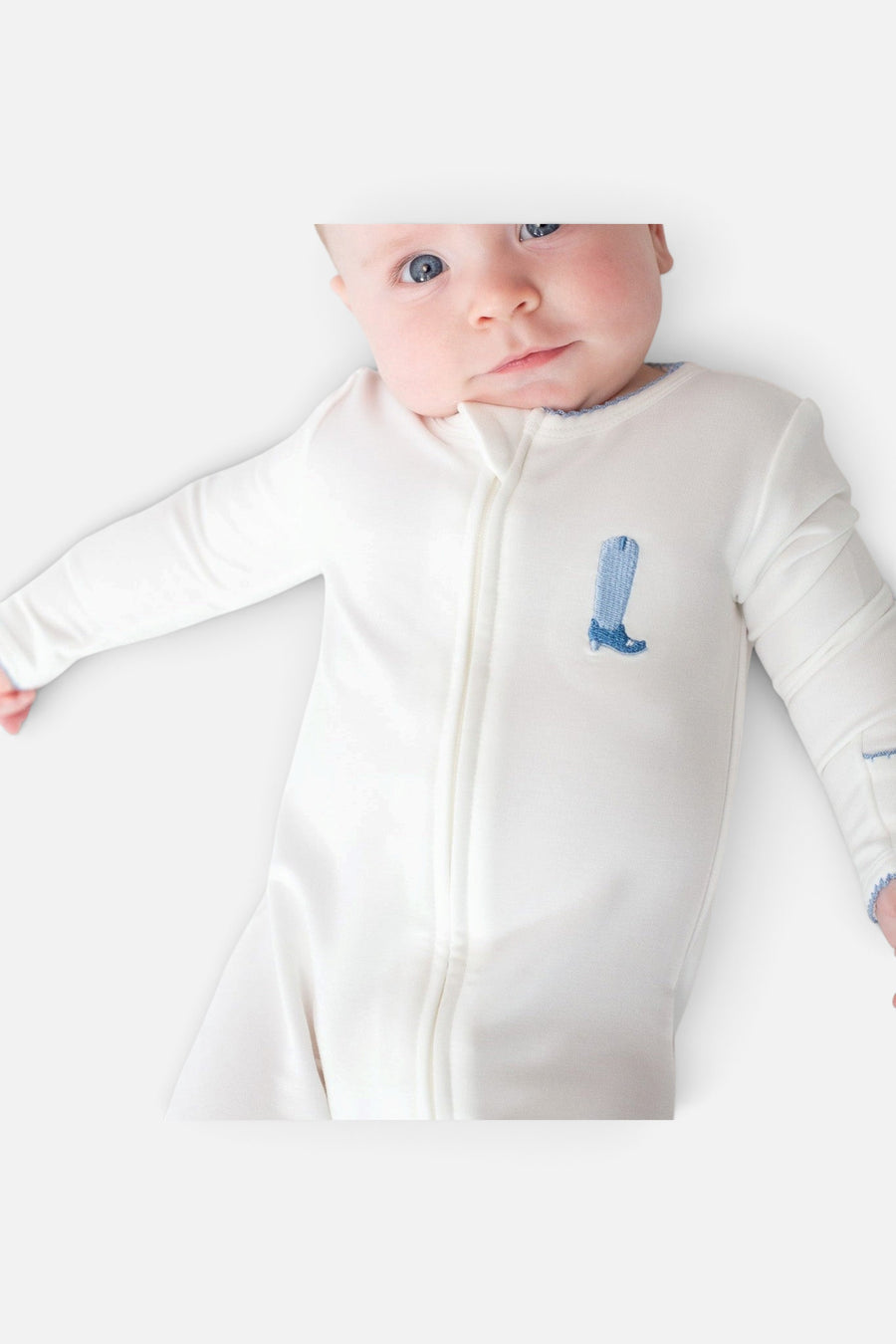 Cowboy Boot Embroidered Pip Zip Romper – side view