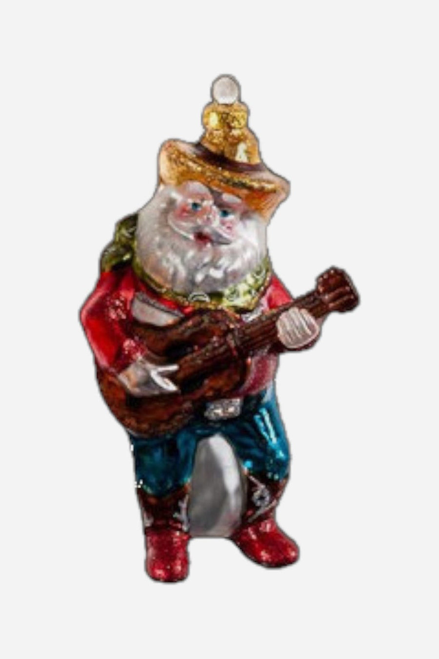 Cowboy Santa with Guitar Ornament – front view