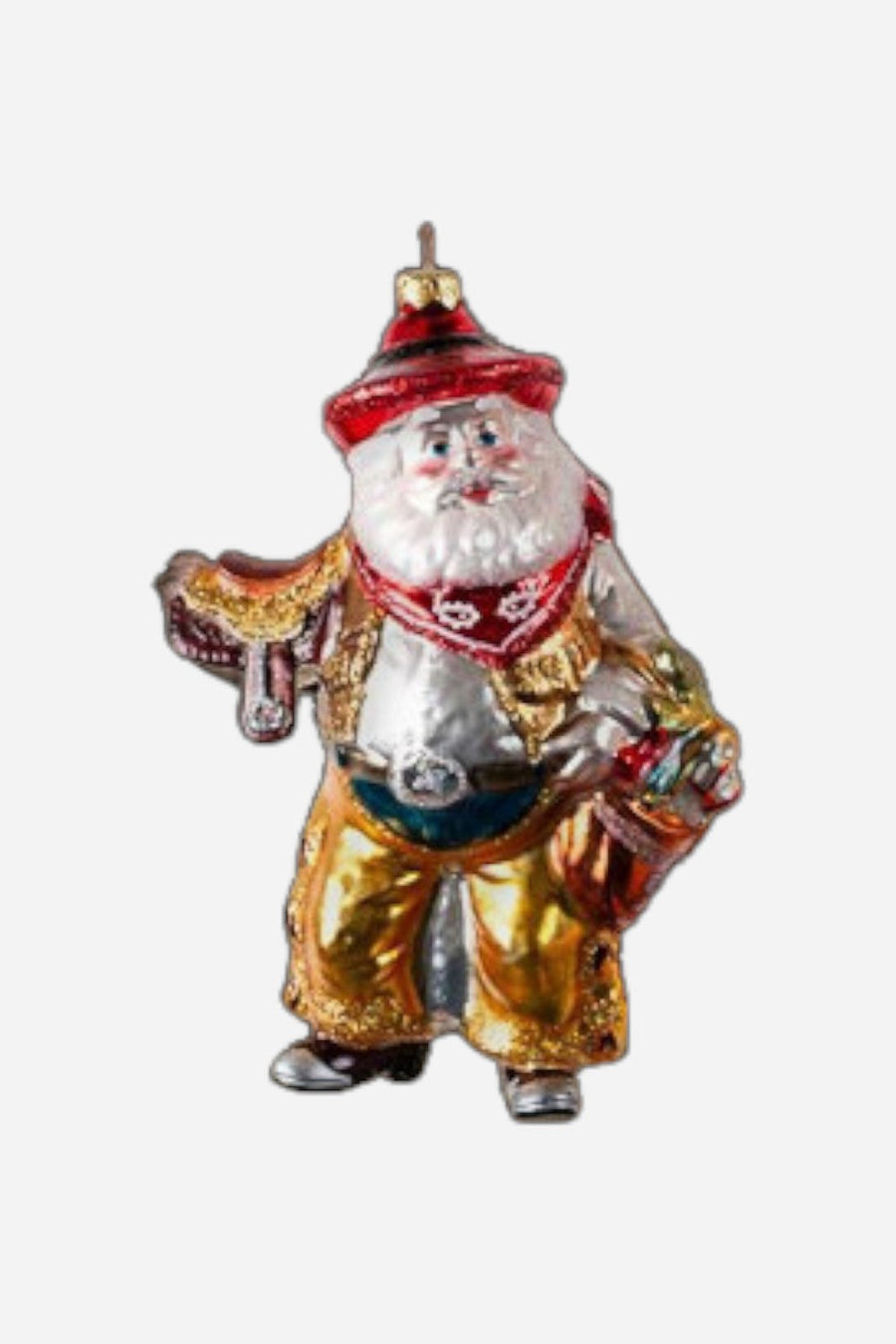 Cowboy Santa with Saddle Ornament – front view