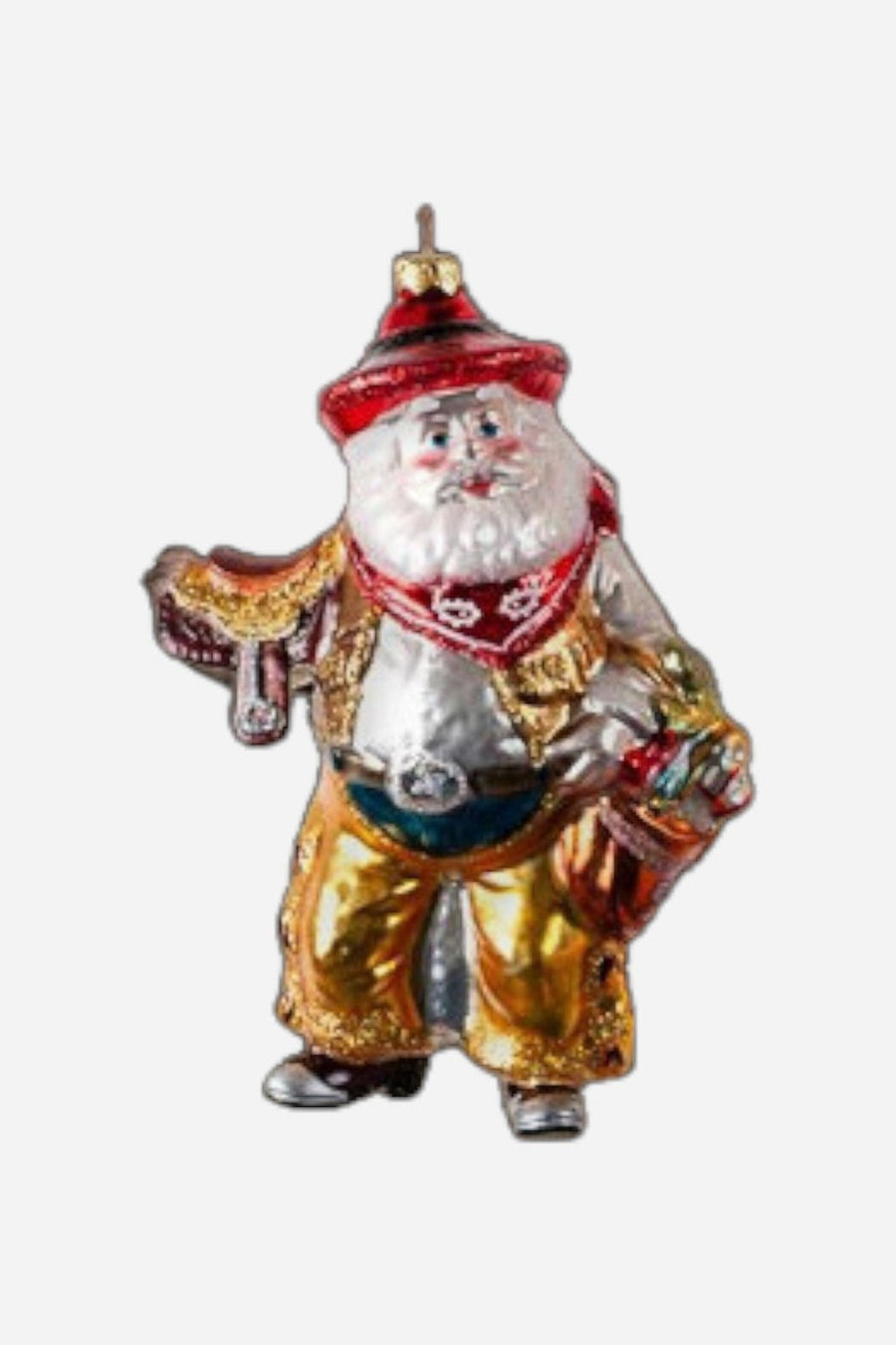Cowboy Santa with Saddle Ornament – three-quarter view