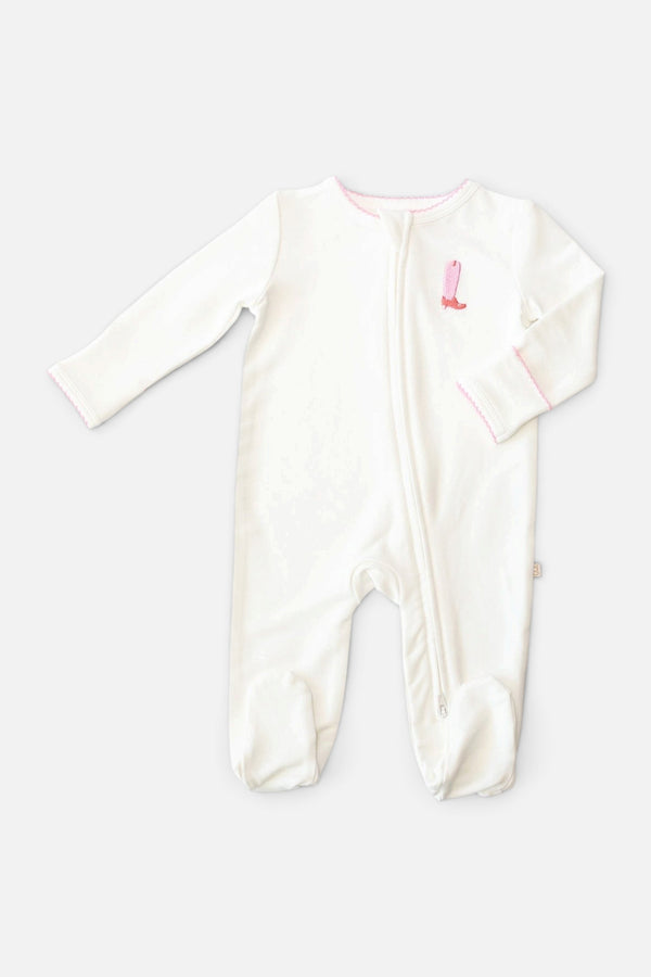 Goosies Cowgirl Boot Embroidered Pip Zip Romper