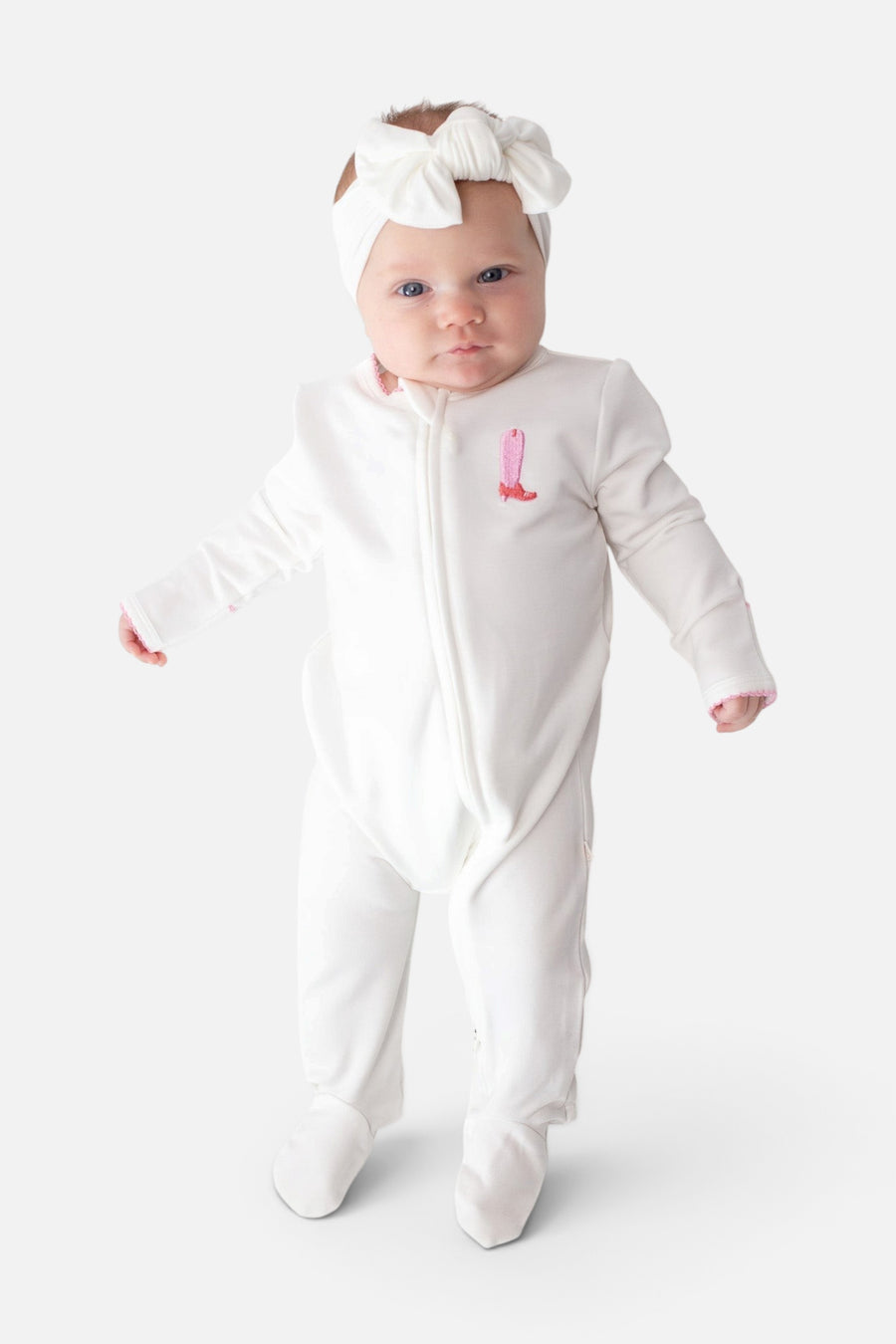 Cowgirl Boot Embroidered Pip Zip Romper – side view