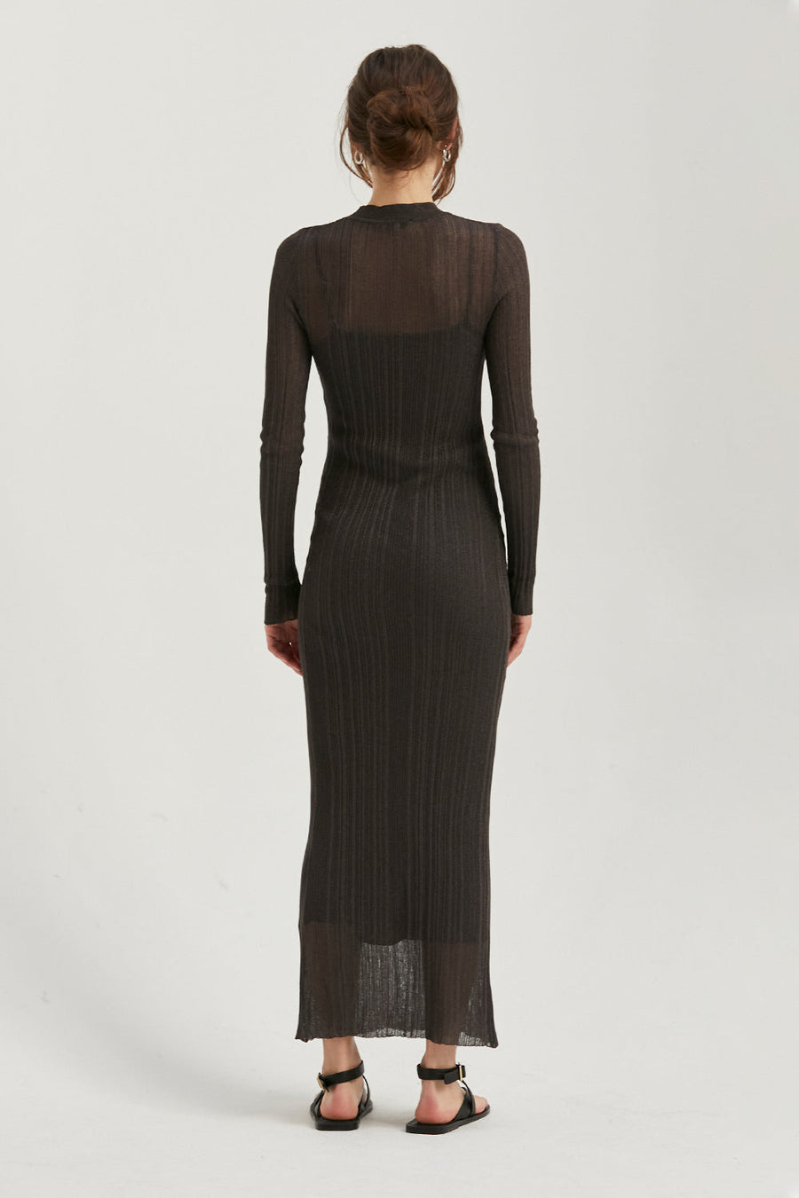 Crescent Amara Mock Neck Maxi Sheer Dress in Black – alternate