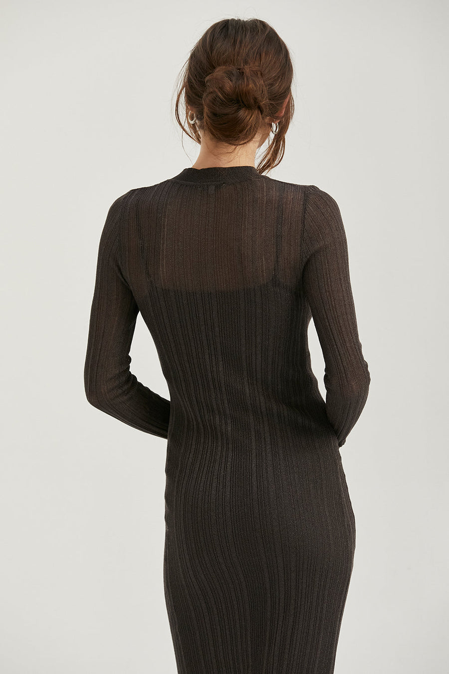 Crescent Amara Mock Neck Maxi Sheer Dress in Black – detail