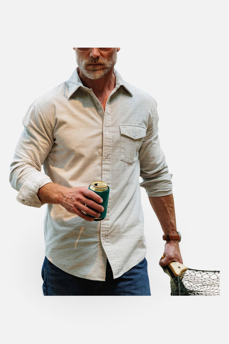 Criquet Corduroy Pearl Snap in Heather Gray – on model