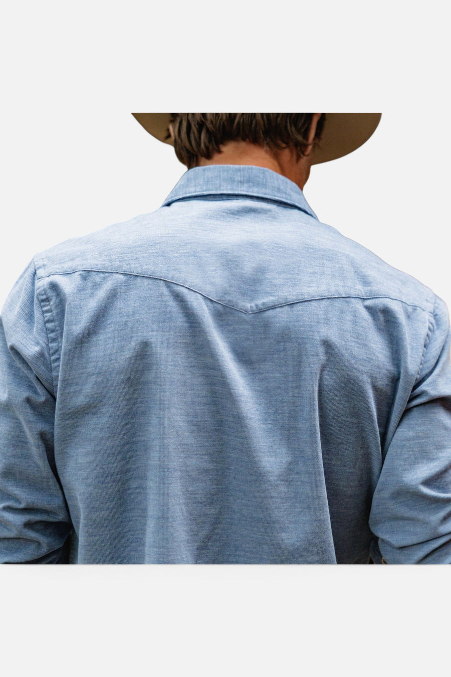 Criquet Corduroy Pearl Snap in Heather Steely Blue – detail