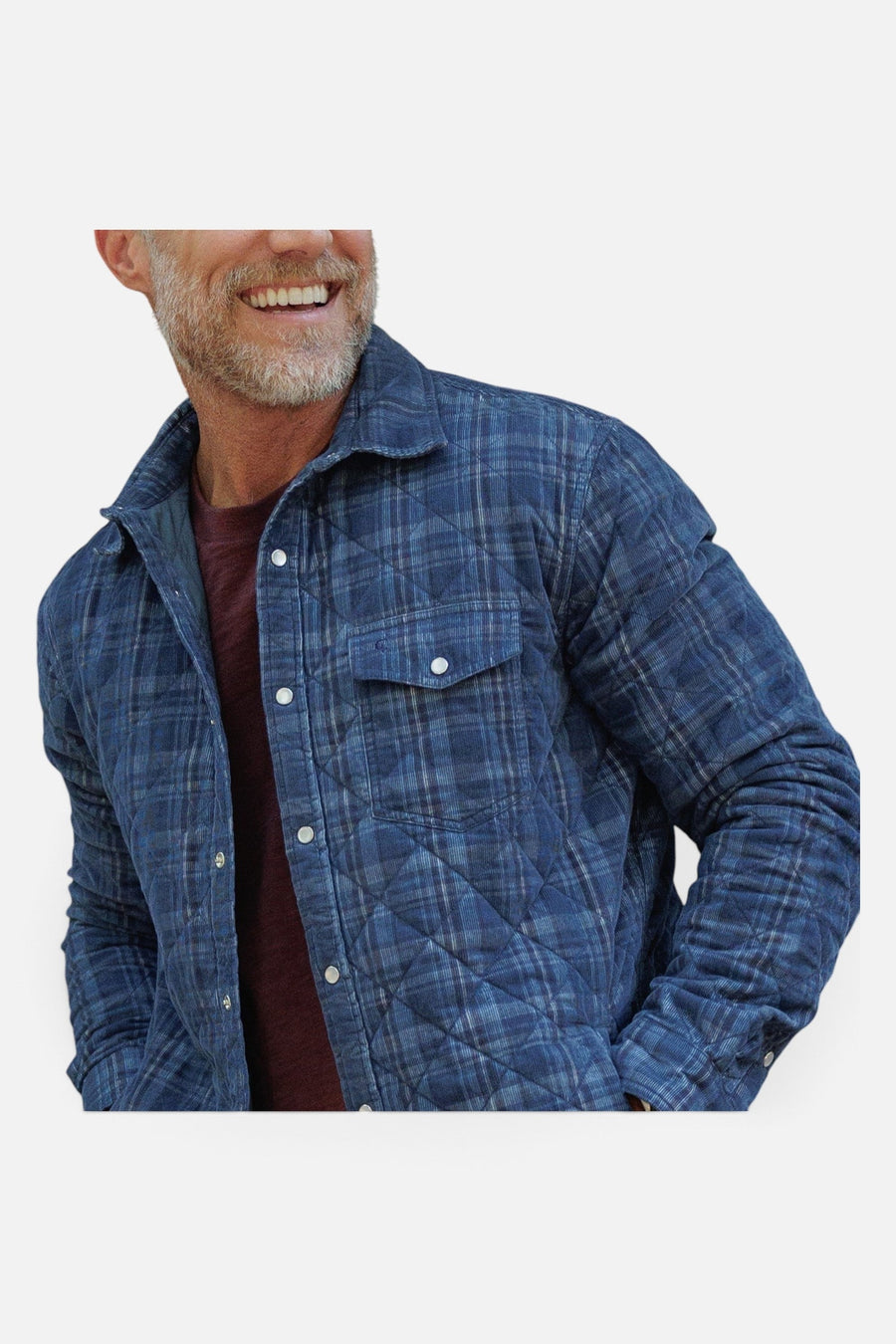 Criquet Corduroy Quilted Shacket in Dusty Blue Plaid – detail