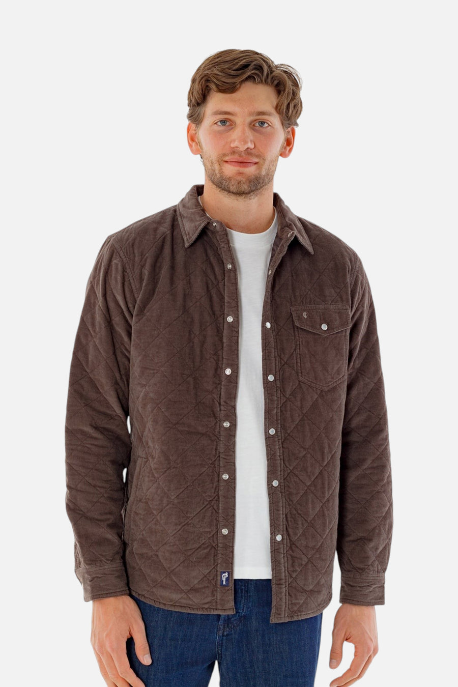 Criquet Corduroy Quilted Shacket in Pinecone – front view