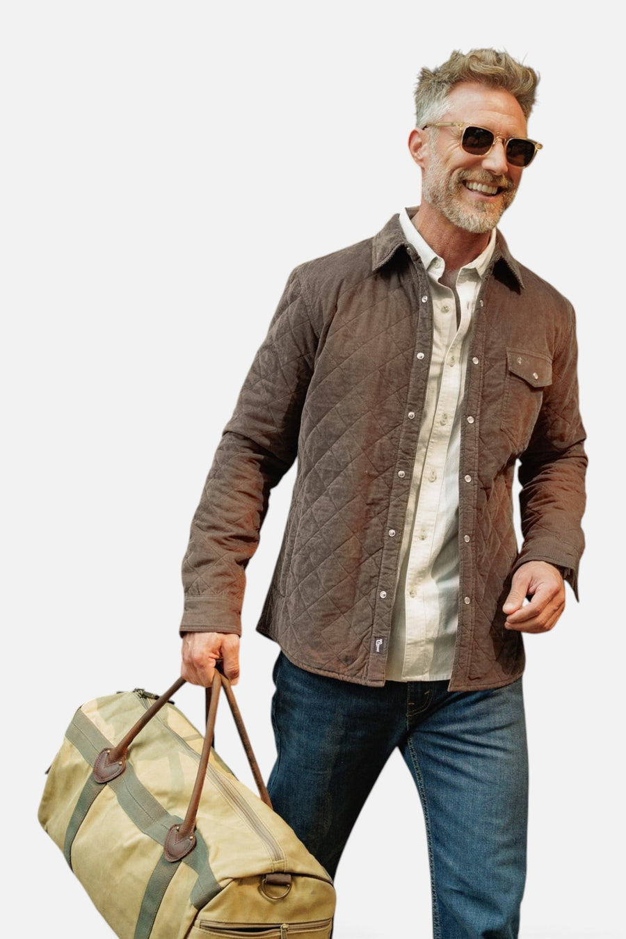 Criquet Corduroy Quilted Shacket in Pinecone – on model