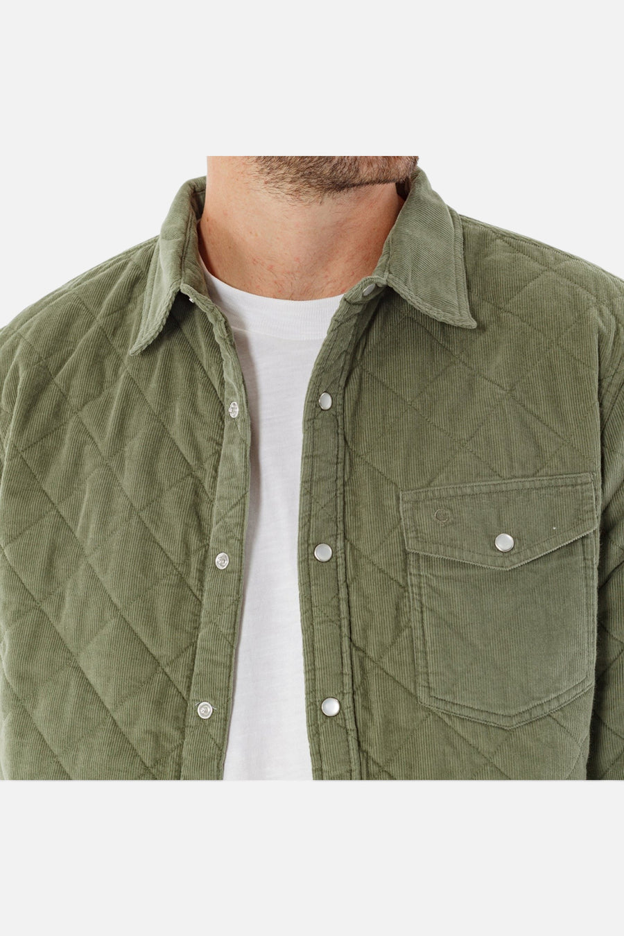Criquet Corduroy Quilted Shacket in Willow – back view