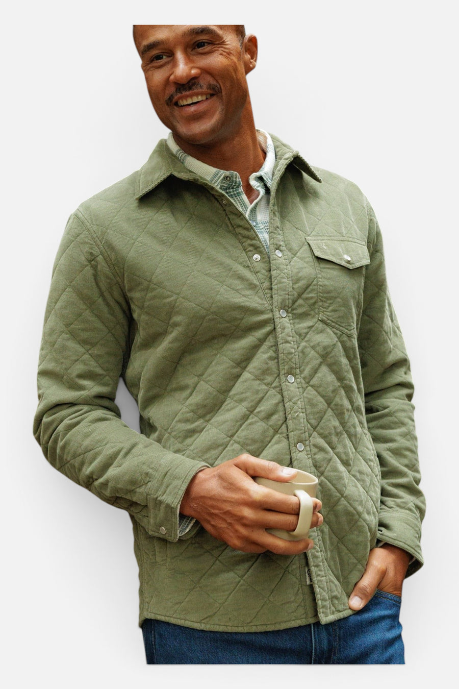 Criquet Corduroy Quilted Shacket in Willow – side view