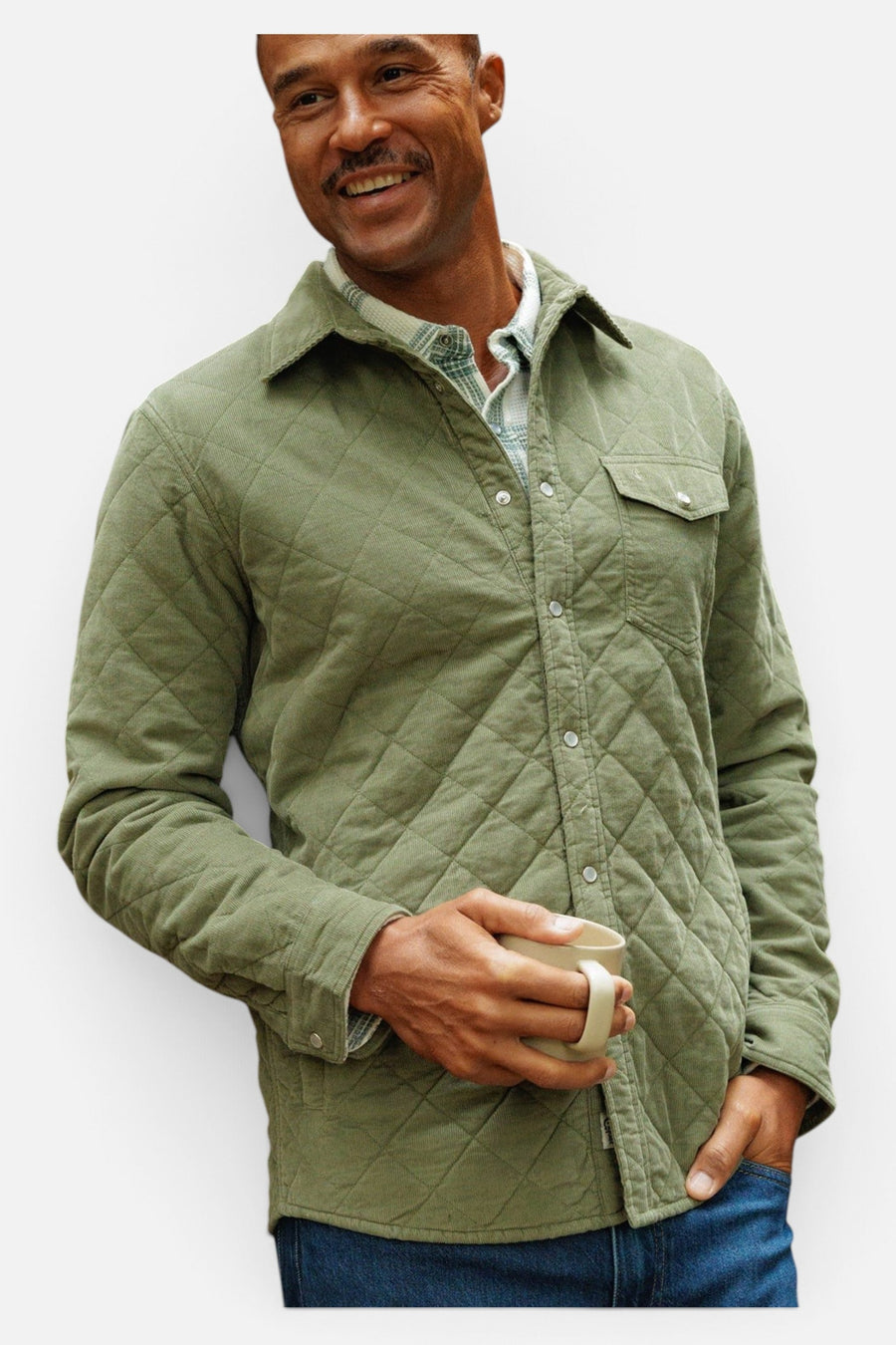 Criquet Corduroy Quilted Shacket in Willow – on model