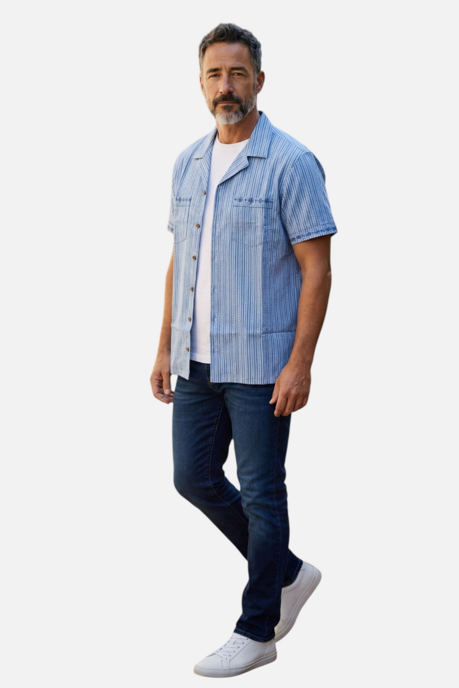 Criquet Men's Desi Shirt in Embroidered Navy – back view