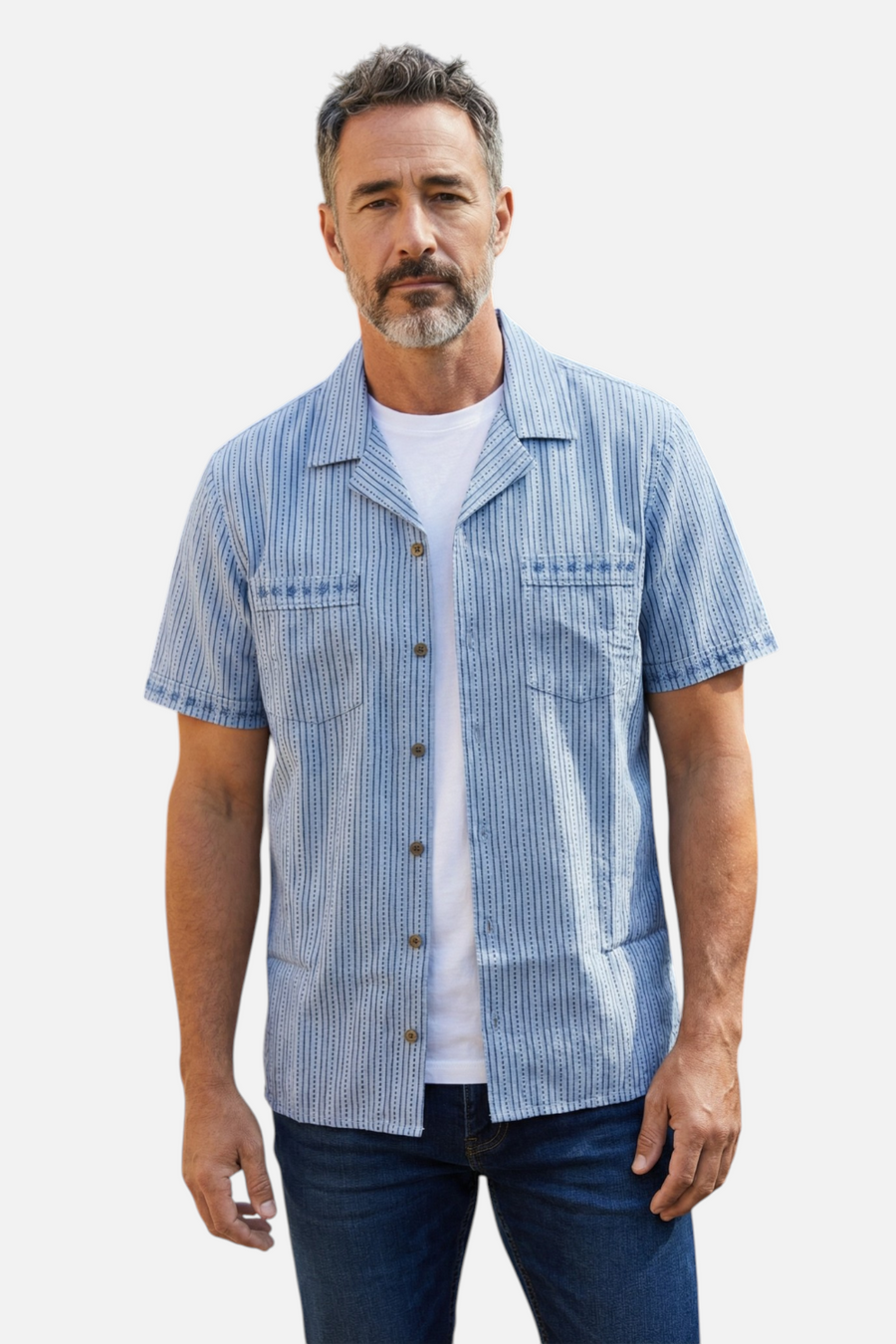 Criquet Men's Desi Shirt in Embroidered Navy – front view