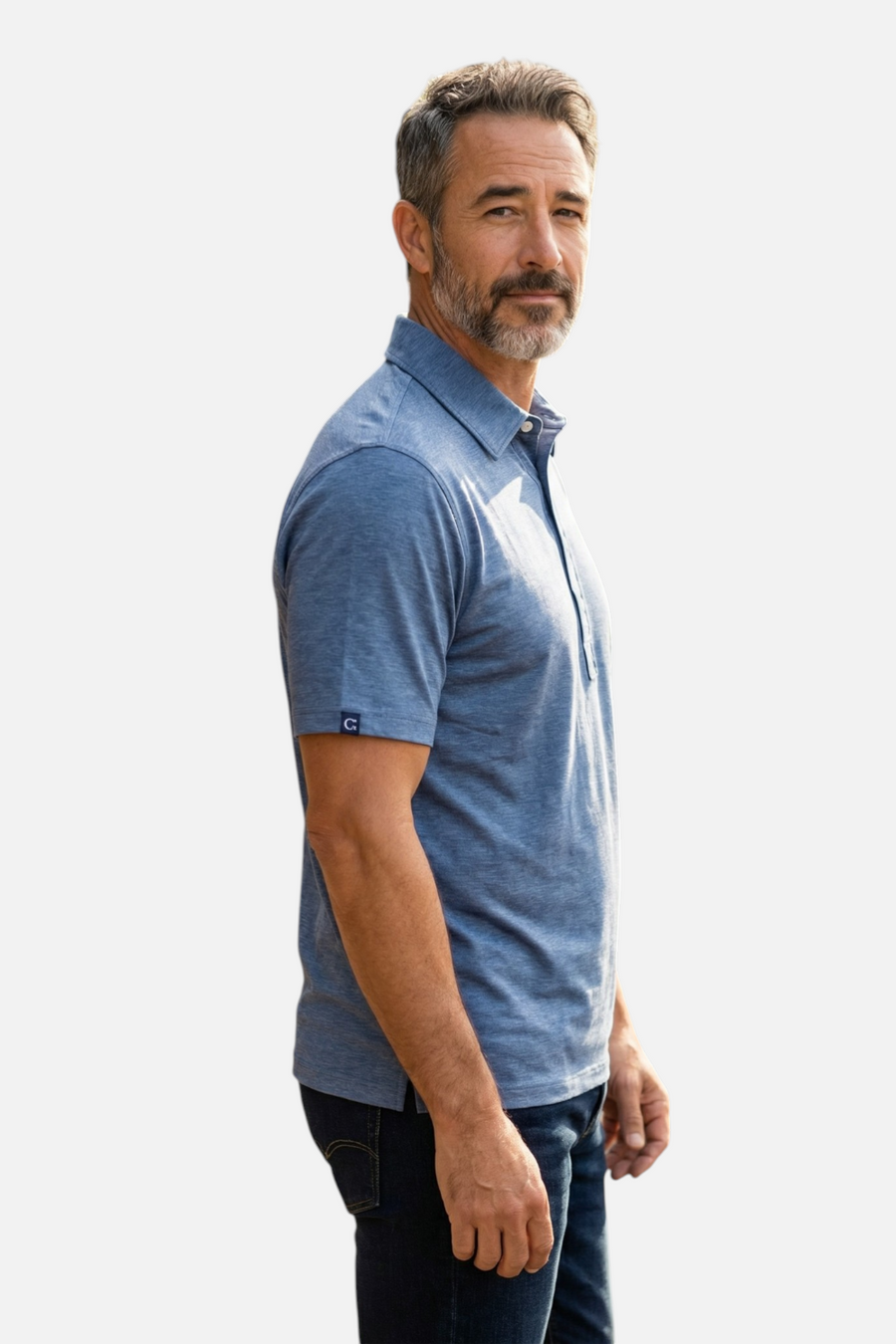 Criquet Men's Performance Range Polo in Blue Jean – back view