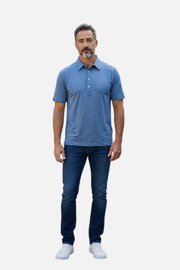 Criquet Men's Performance Range Polo in Blue Jean