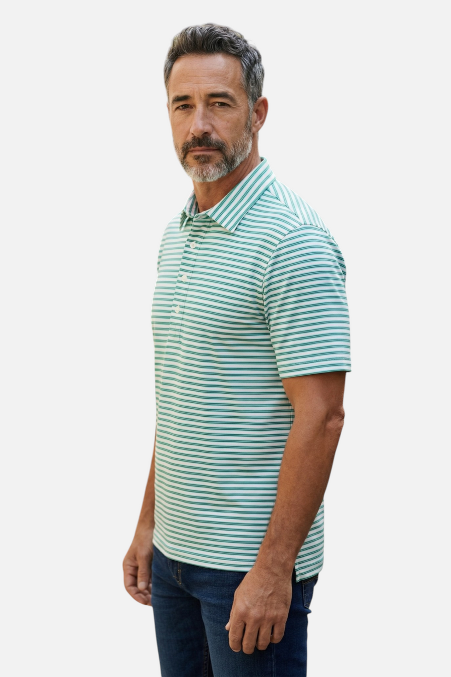 Criquet Men's Performance Range Polo in White & Green – back view