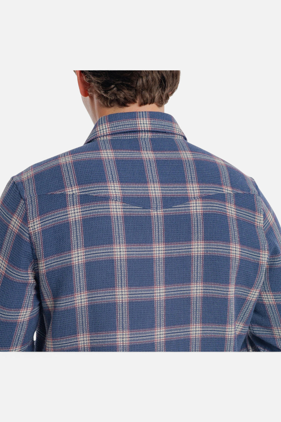 Criquet Waffle Plaid Pearl Snap in Navy Plaid – detail