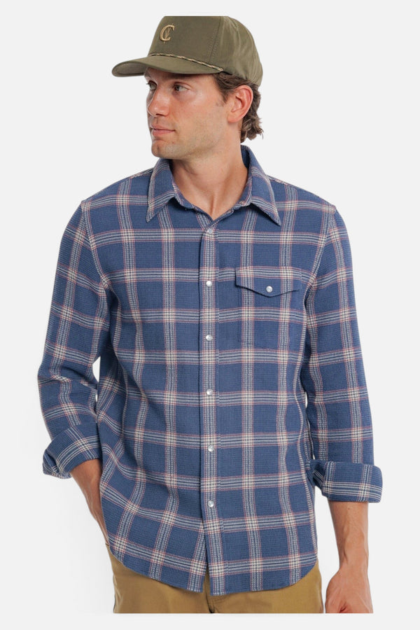 Criquet Waffle Plaid Pearl Snap in Navy Plaid