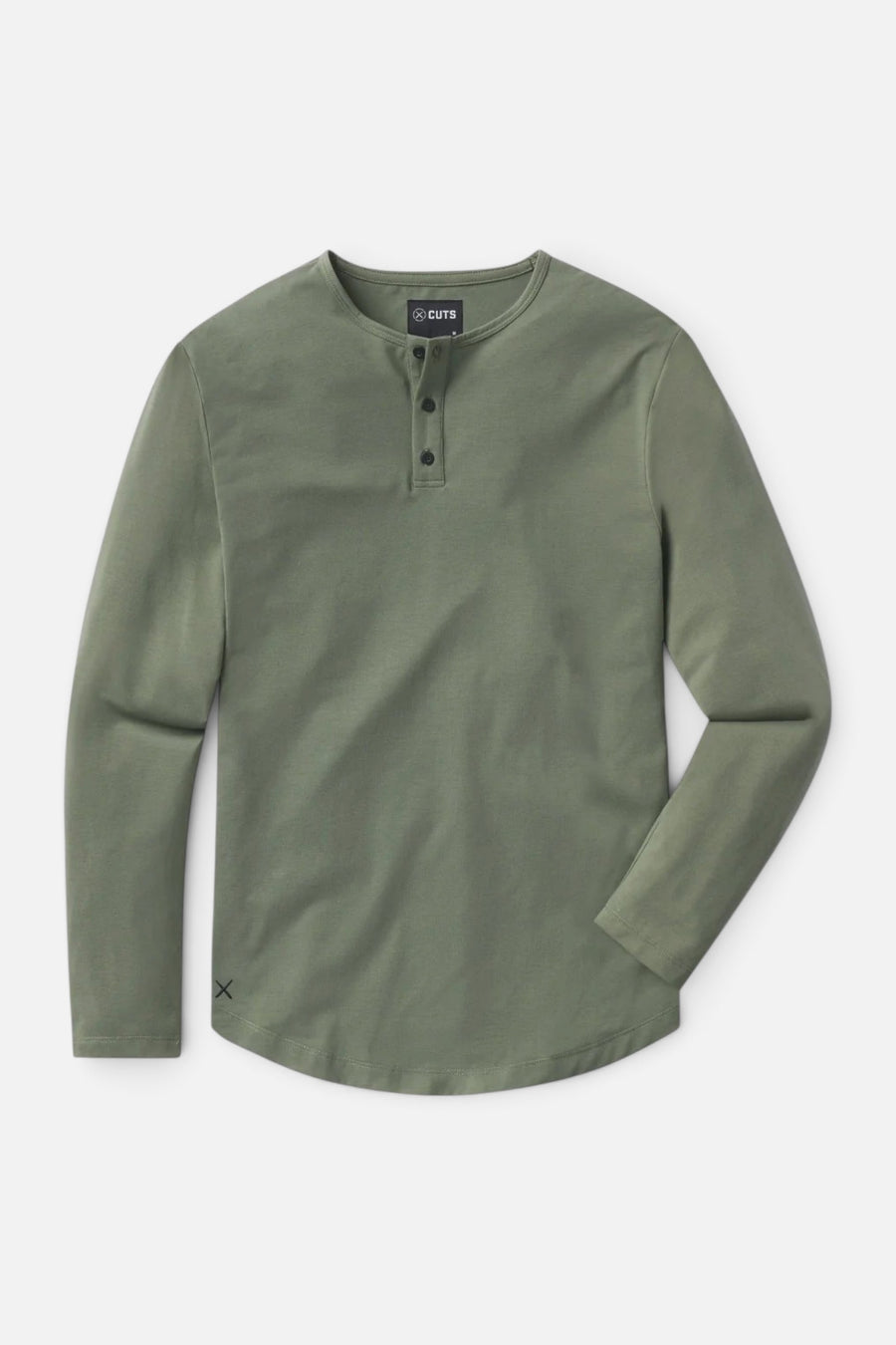 Cuts Clothing AO Long Sleeve Henley Curve-Hem in Carbon – front view