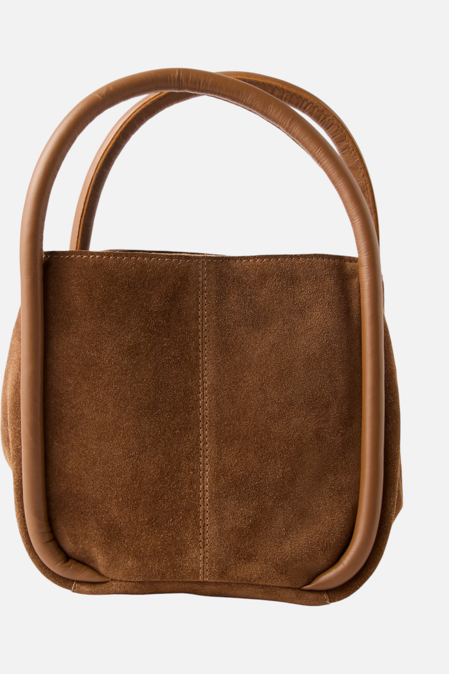 Free People Barlow Bucket Bag in cognac, handle detail view