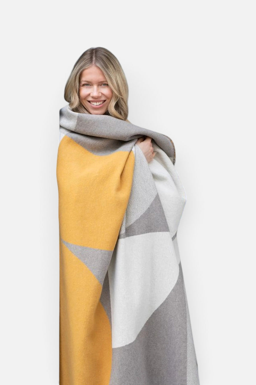 David Fussenegger Luca Throw in Modular Forms Mustard/Smoke – side view
