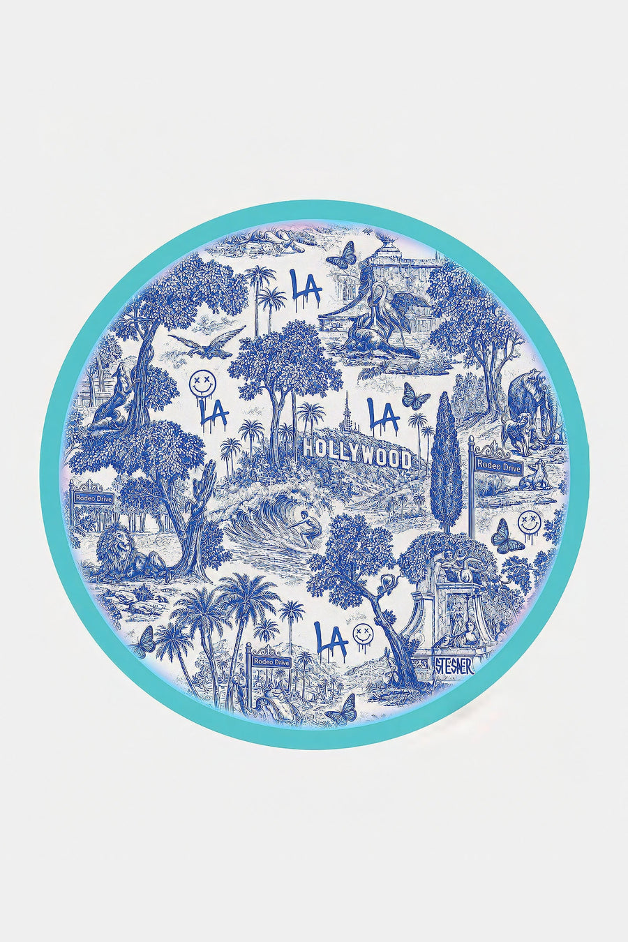 David Stesner Arthouse LA Urban Pop Toile Round Keepsake Box – front view