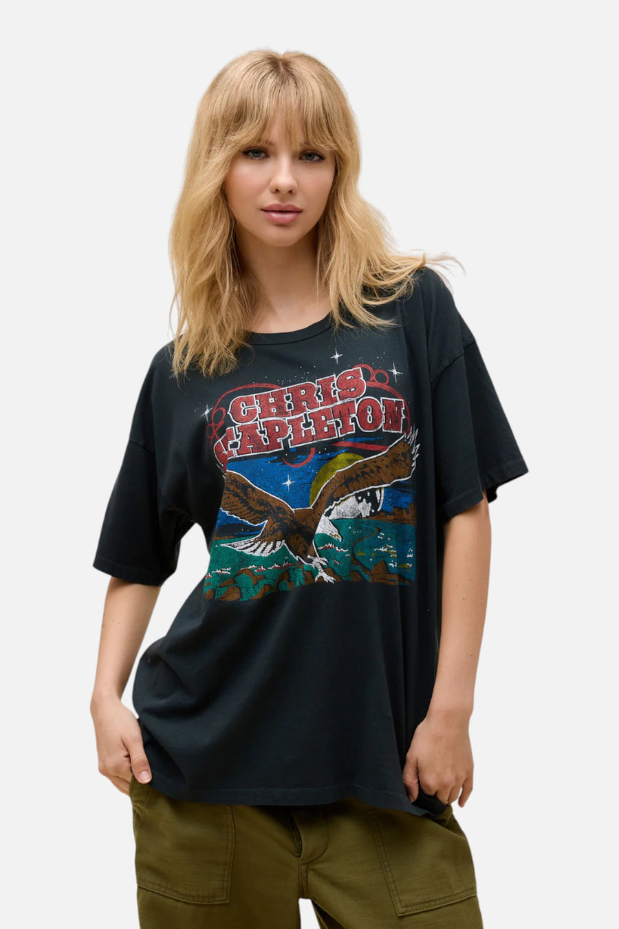 Daydreamer LA Chris Stapleton Wild Eagle Tee in Vintage Black – side view