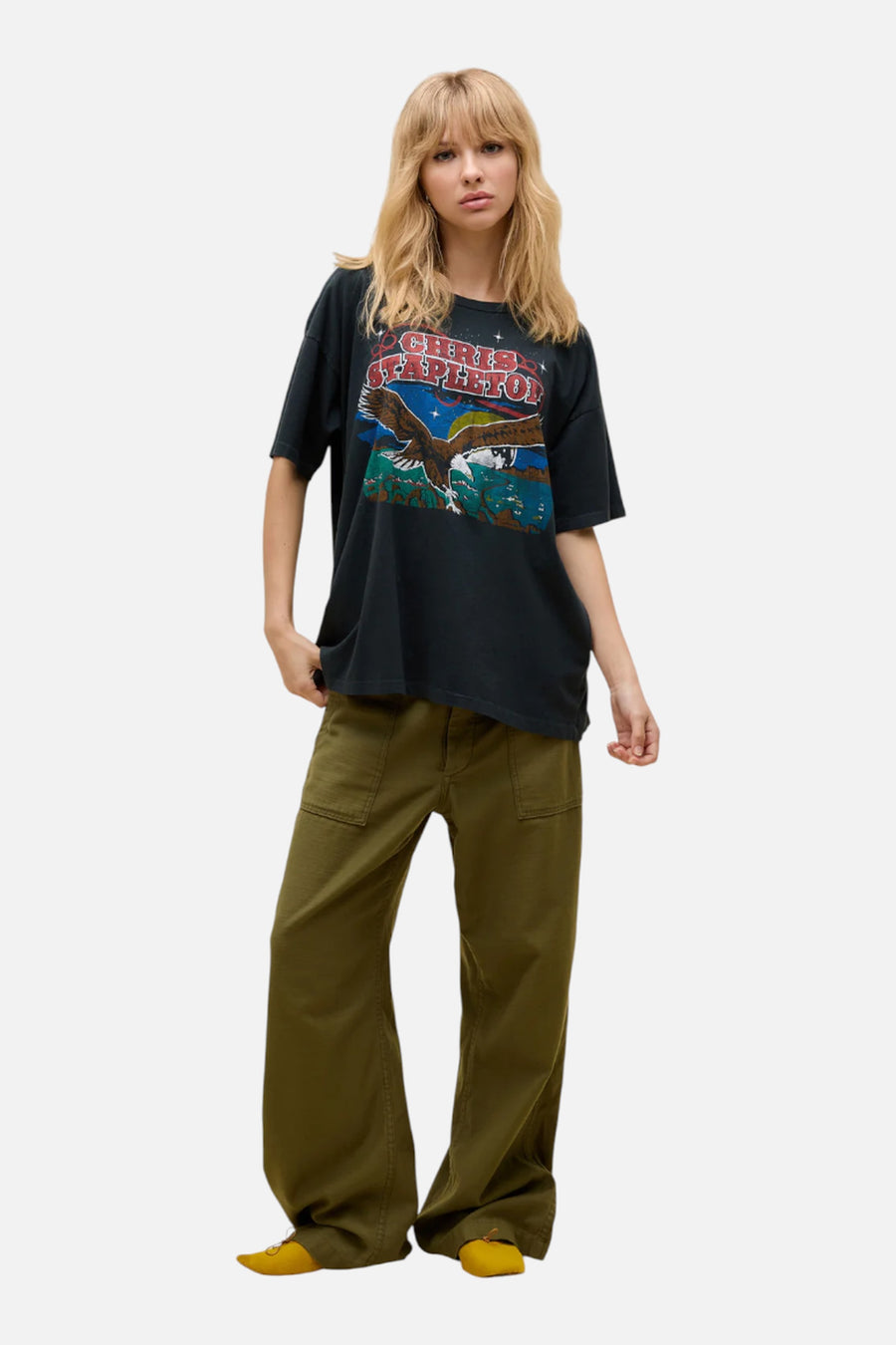 Daydreamer LA Chris Stapleton Wild Eagle Tee in Vintage Black – side view