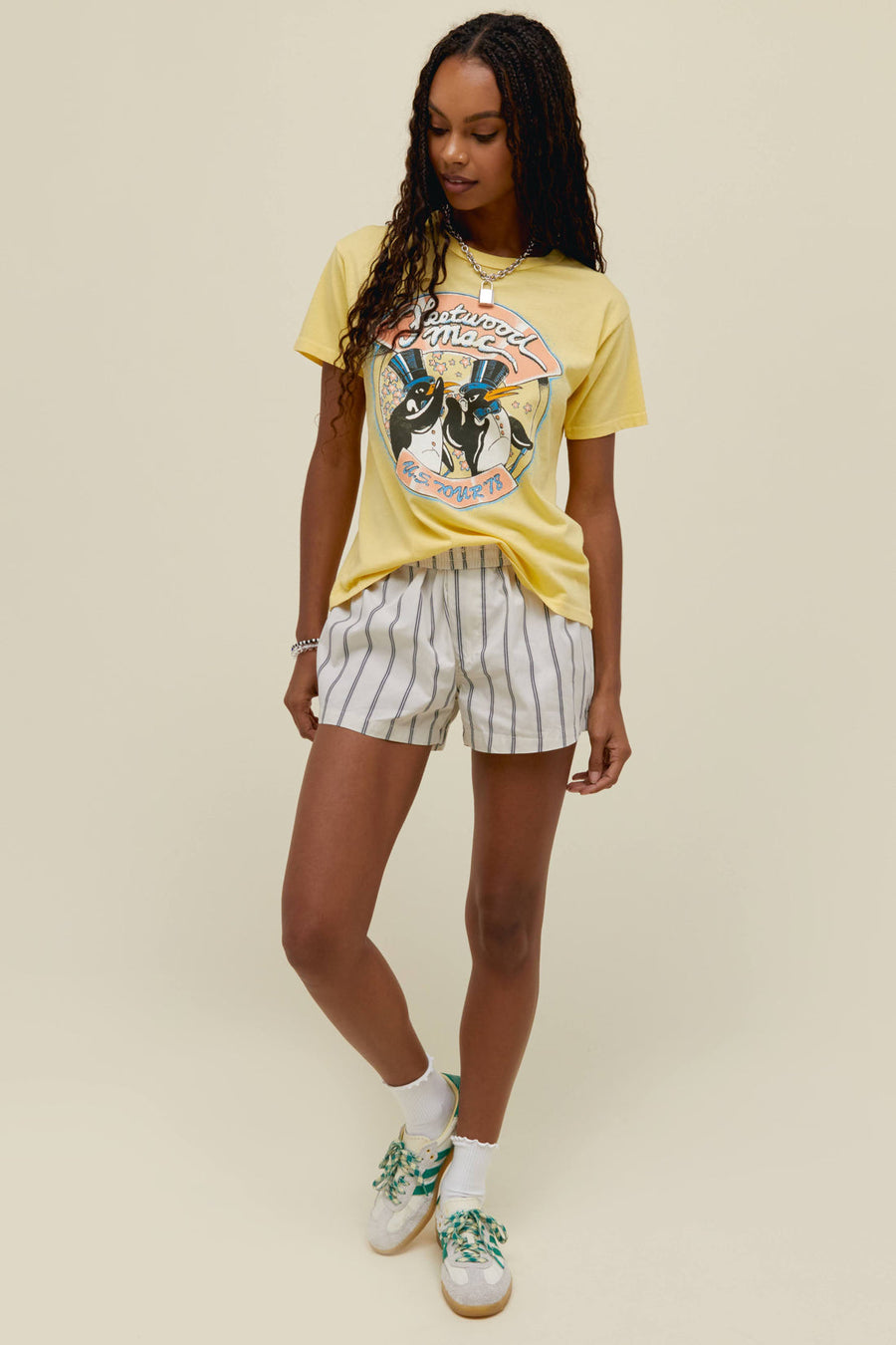 Daydreamer LA Fleetwood Mac Us '78 Ringer Tee in Yellow Bloom – flat lay