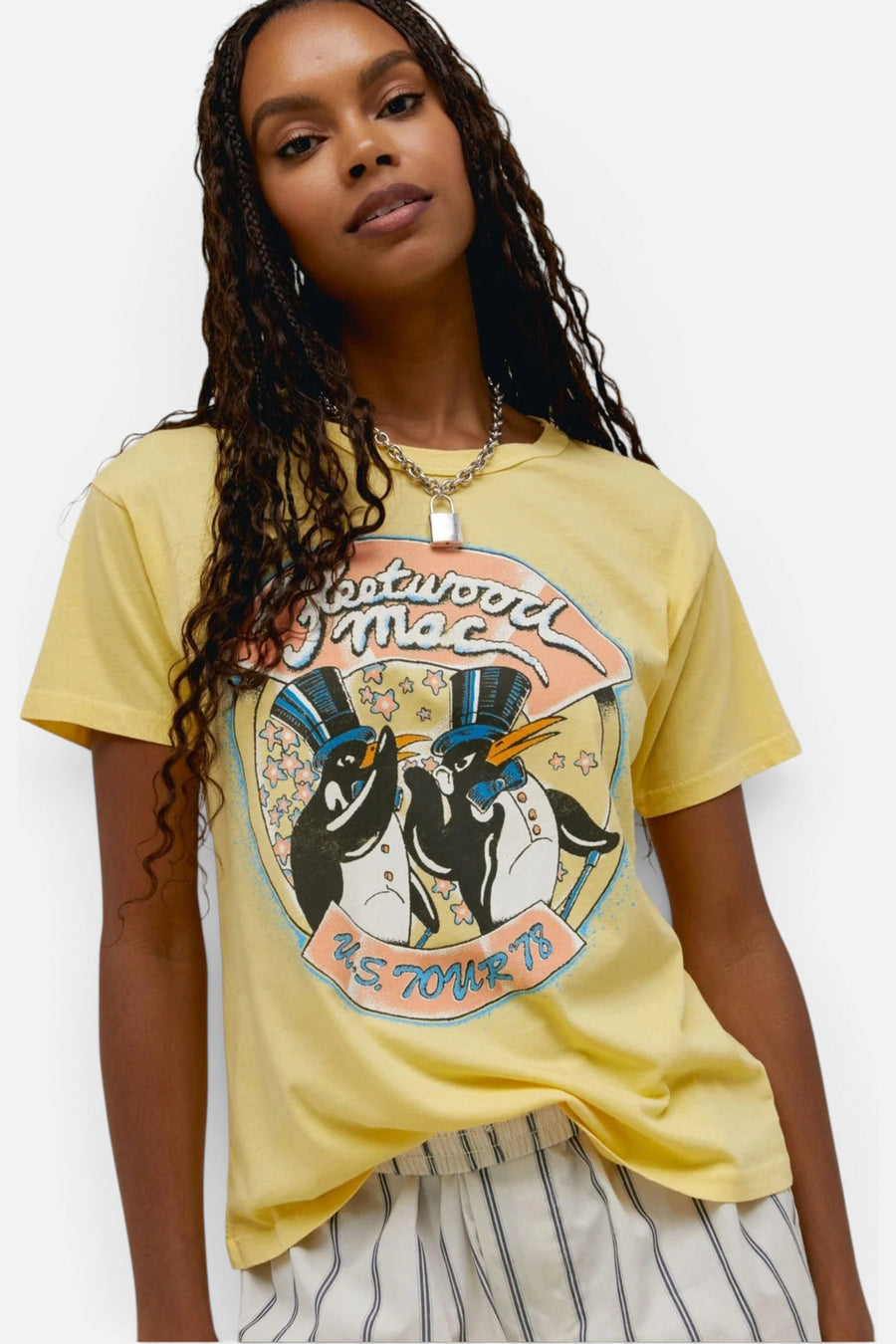 Daydreamer LA Fleetwood Mac Us '78 Ringer Tee in Yellow Bloom – front view