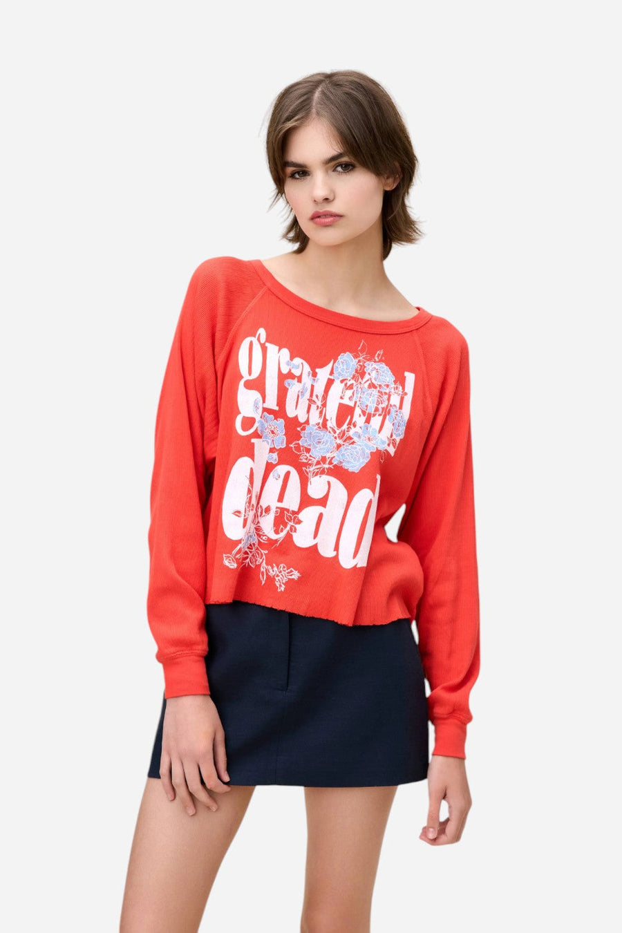 Daydreamer LA Grateful Dead Blooming Flowers Raglan Pointelle Long Sleeve – front view