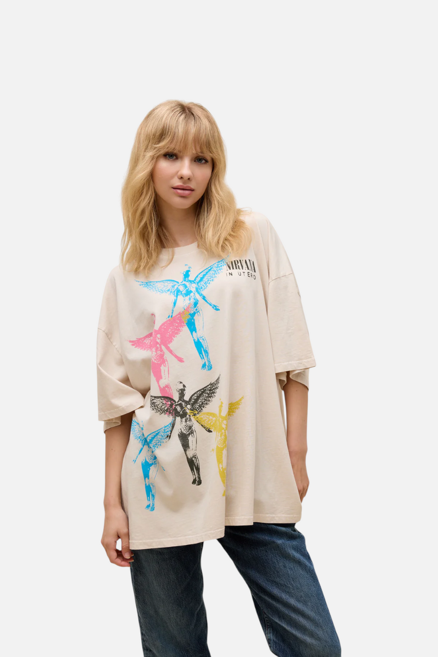 Daydreamer LA Nirvana Angel Stamps OS Tee in Dirty White – back view