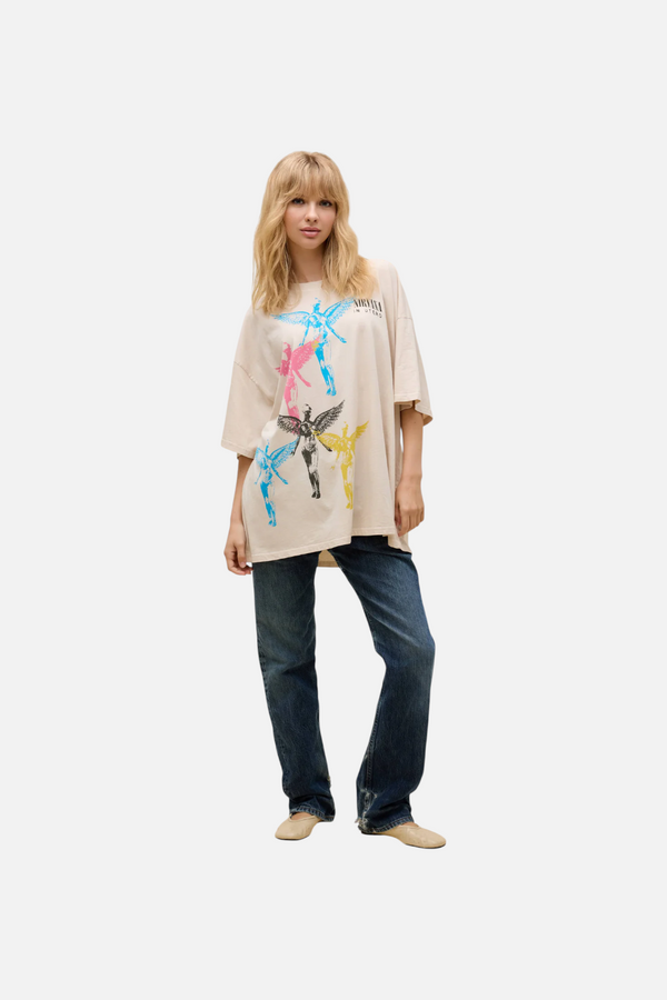 Daydreamer LA Nirvana Angel Stamps OS Tee in Dirty White