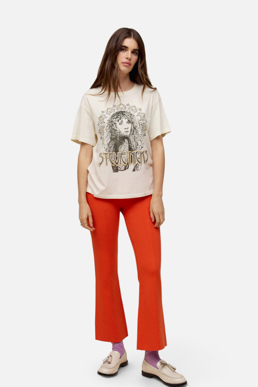 Daydreamer LA Stevie Nicks Metallic Boyfriend Tee in Stone – detail