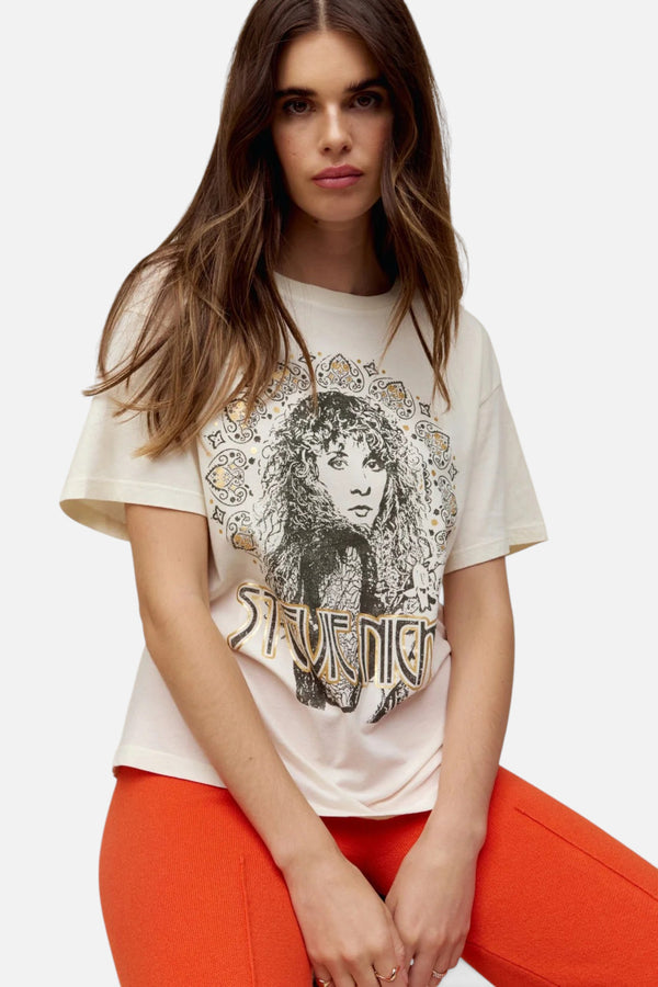 Daydreamer LA Stevie Nicks Metallic Boyfriend Tee in Stone